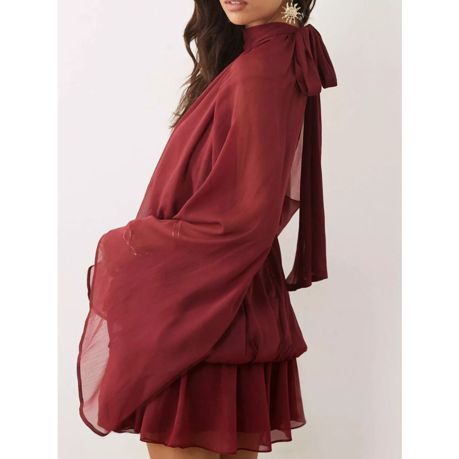 Tie Back Flare Sleeve Mini Dress Apparel and Accessories