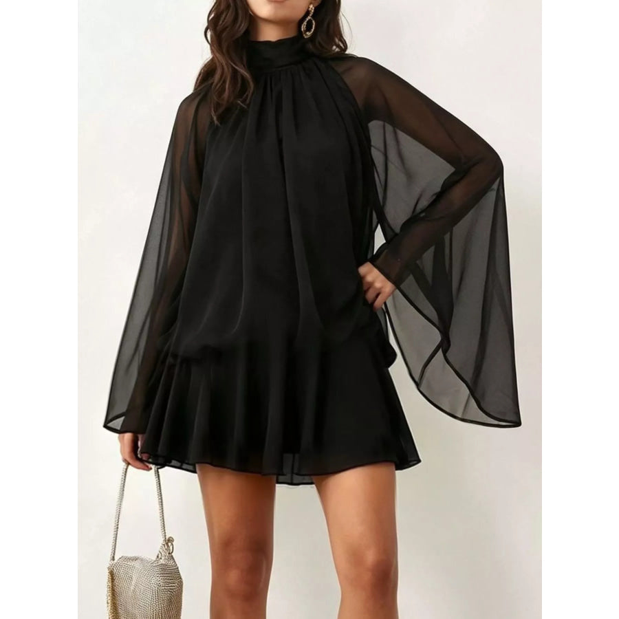 Tie Back Flare Sleeve Mini Dress Black / S Apparel and Accessories