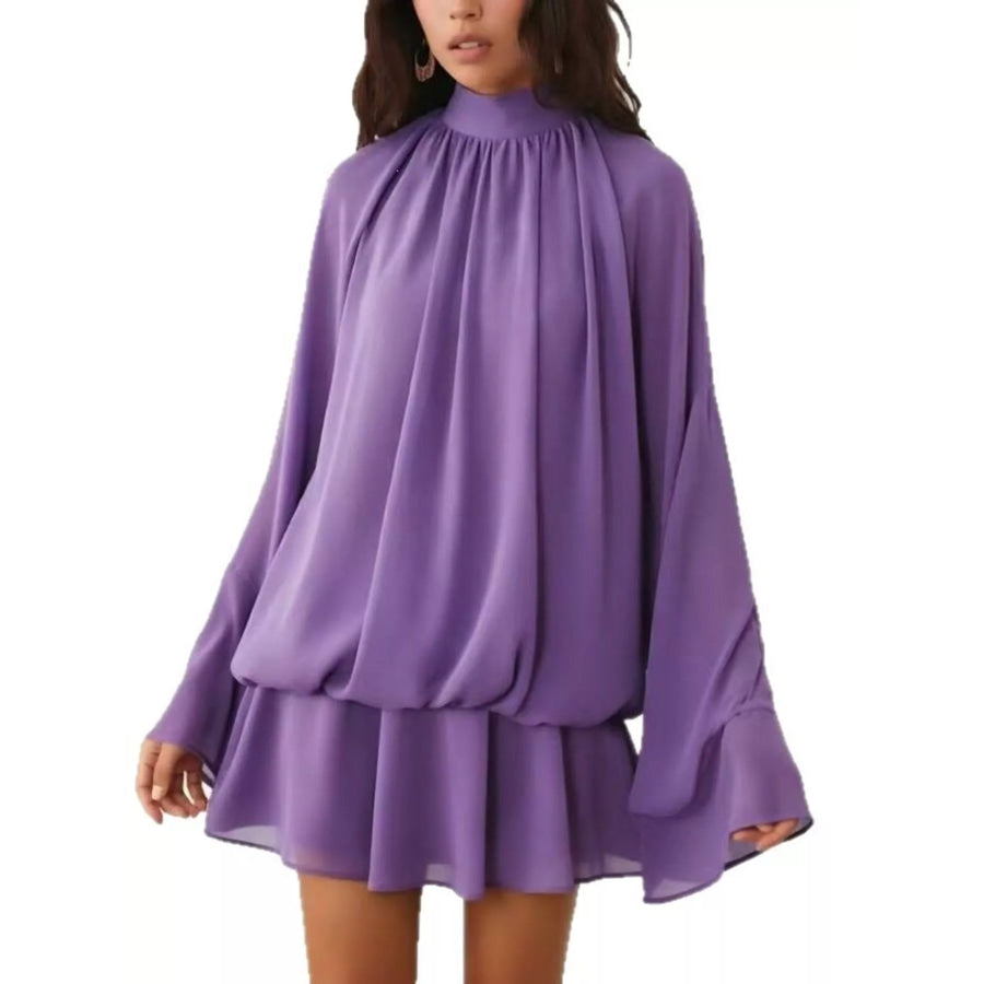 Tie Back Flare Sleeve Mini Dress Purple / S Apparel and Accessories
