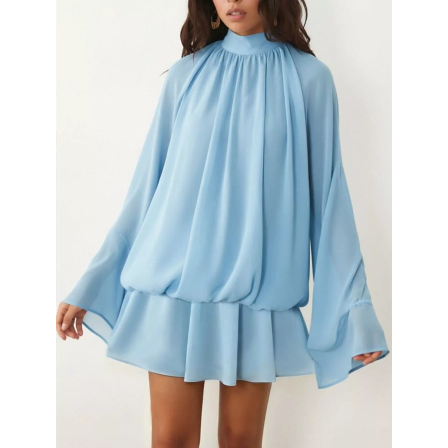 Tie Back Flare Sleeve Mini Dress Sky Blue / S Apparel and Accessories