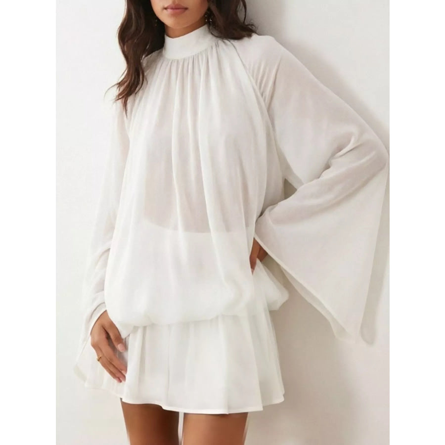 Tie Back Flare Sleeve Mini Dress White / S Apparel and Accessories