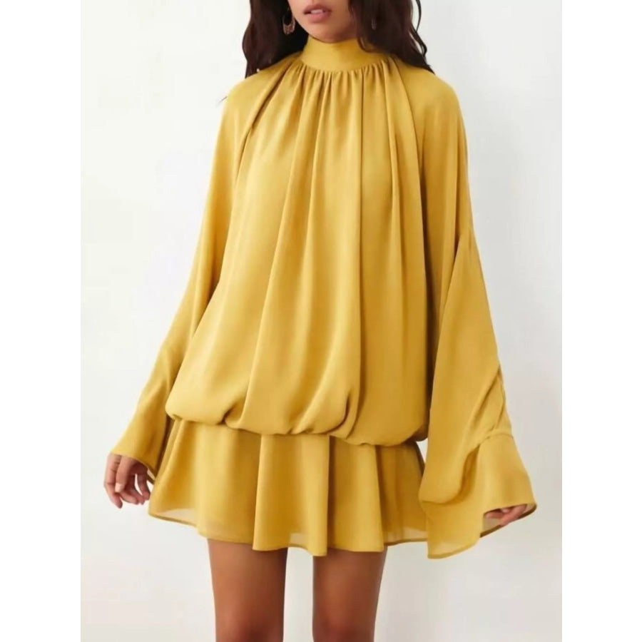 Tie Back Flare Sleeve Mini Dress Yellow / S Apparel and Accessories