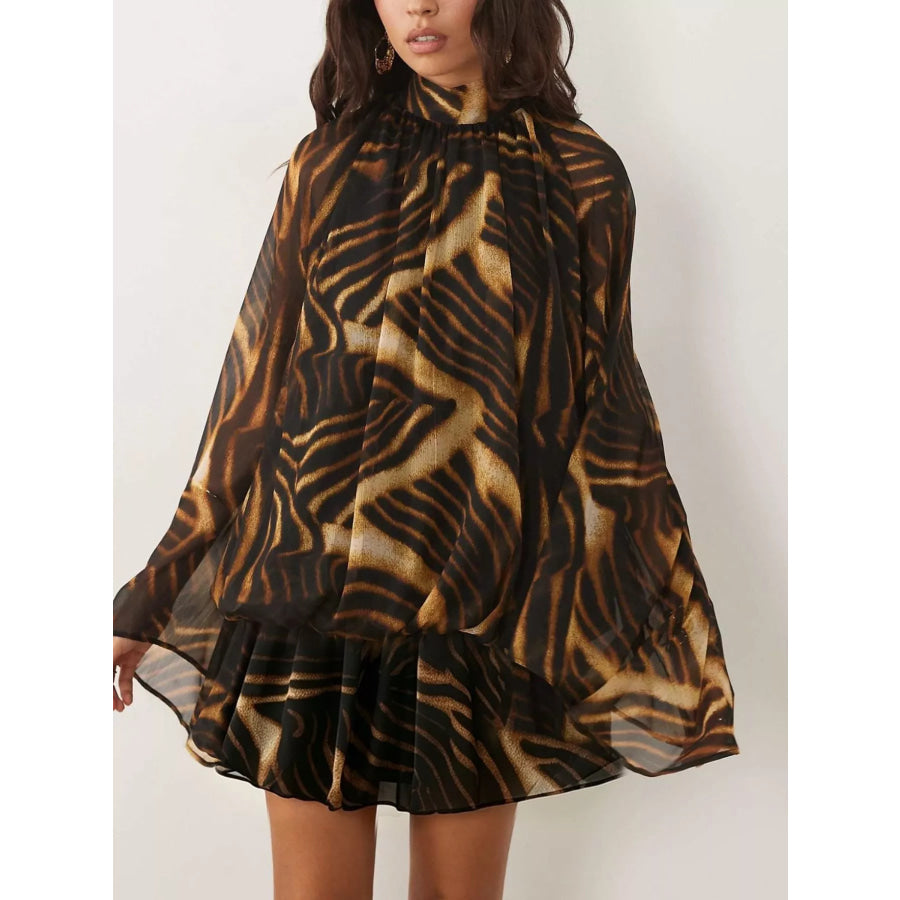 Tie Back Flare Sleeve Mini Dress Zebra Pattern / S Apparel and Accessories