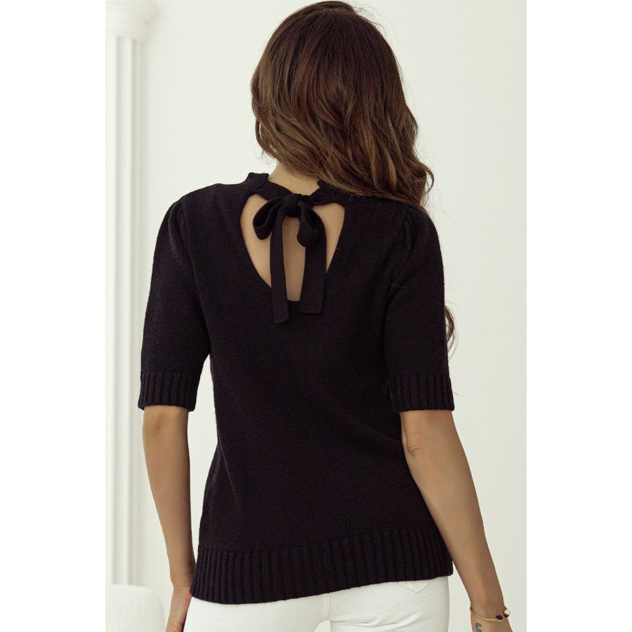 Tie Back Half Sleeve Sweater Black / S Apparel and Accessories