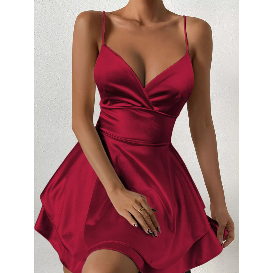 Tie Back Layered Cami Dress Burgundy / XS Apparel and Accessories