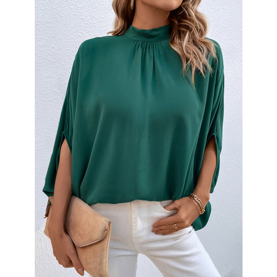 Tie Back Mock Neck Blouse Forest / S