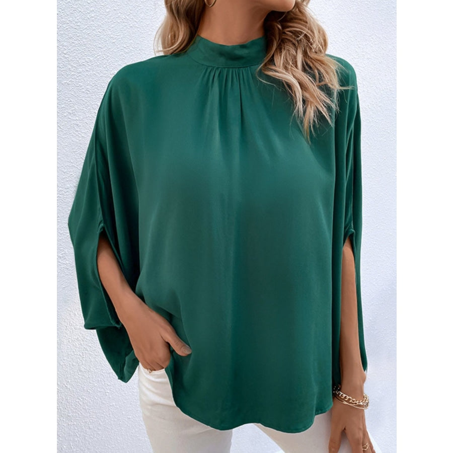 Tie Back Mock Neck Blouse