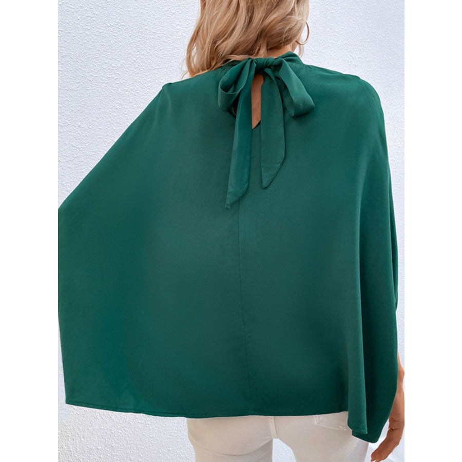 Tie Back Mock Neck Blouse