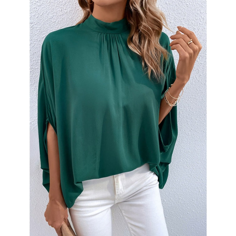 Tie Back Mock Neck Blouse