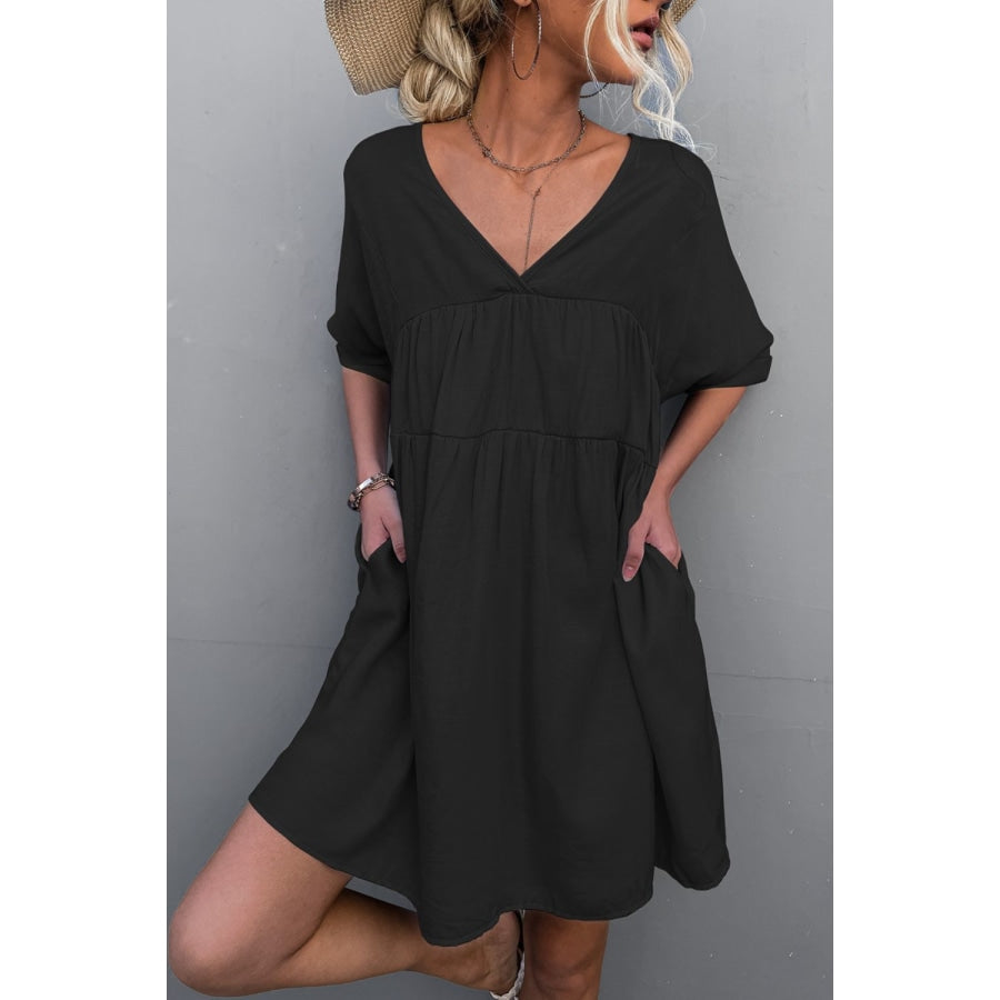 Tie Back Pocket Mini Dress Black / S