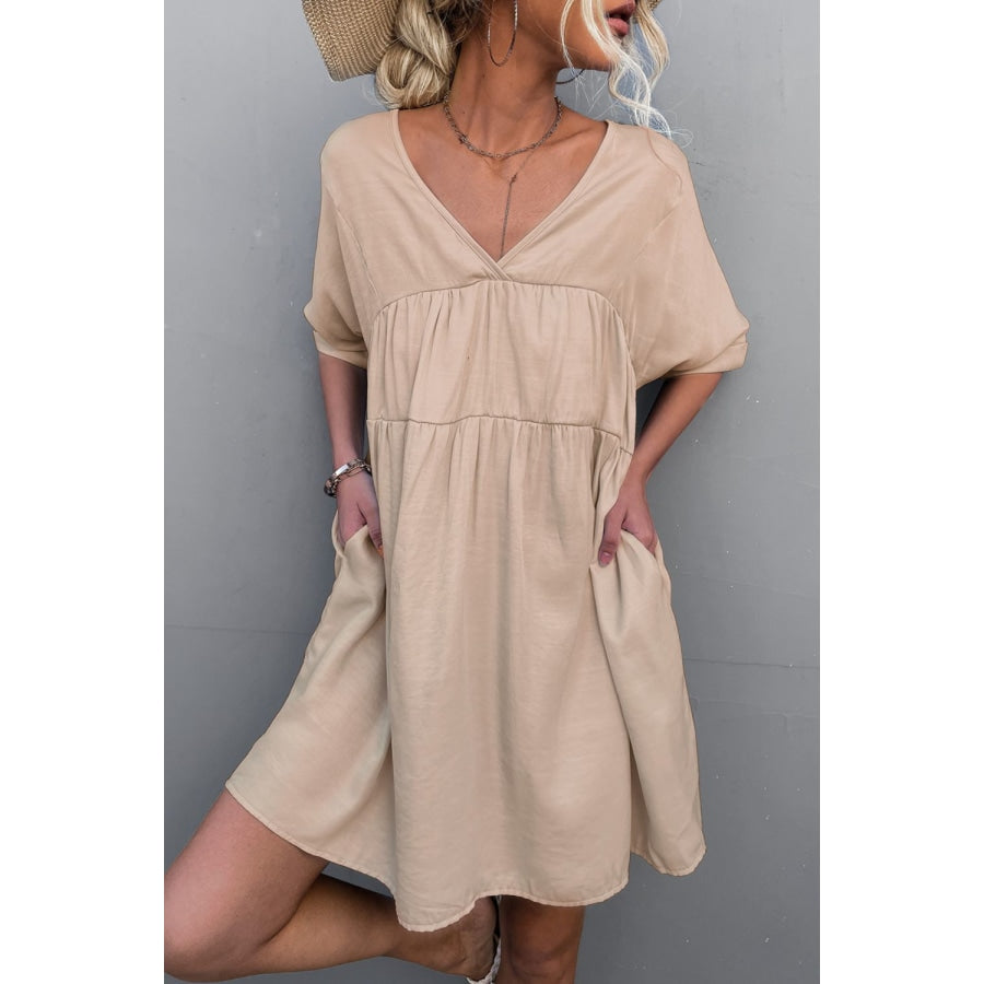 Tie Back Pocket Mini Dress Light Apricot / S