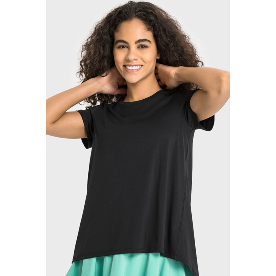 Tie Back Short Sleeve Sports Tee Black / 4