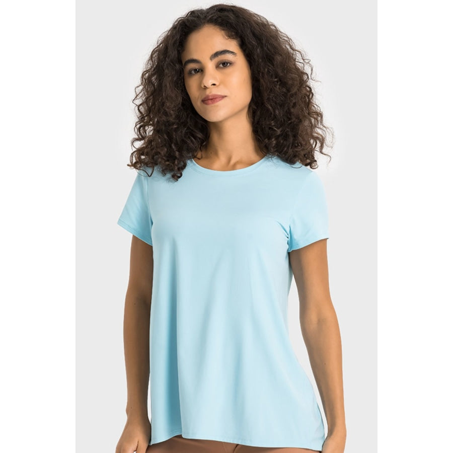 Tie Back Short Sleeve Sports Tee Pastel Blue / 4