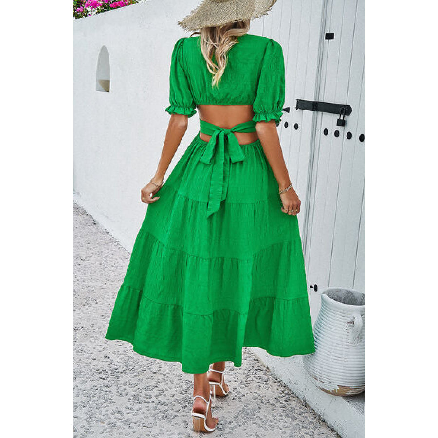 Tie Back Short Sleeve Tiered Dress Apparel and Accessories