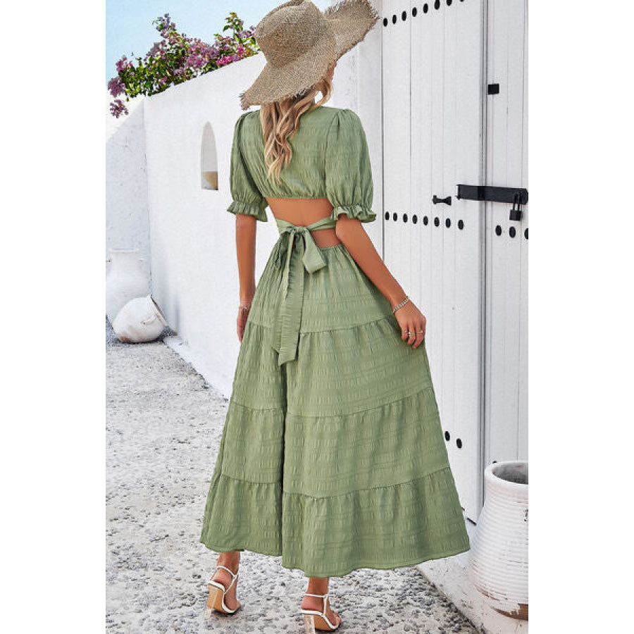 Tie Back Short Sleeve Tiered Dress Apparel and Accessories