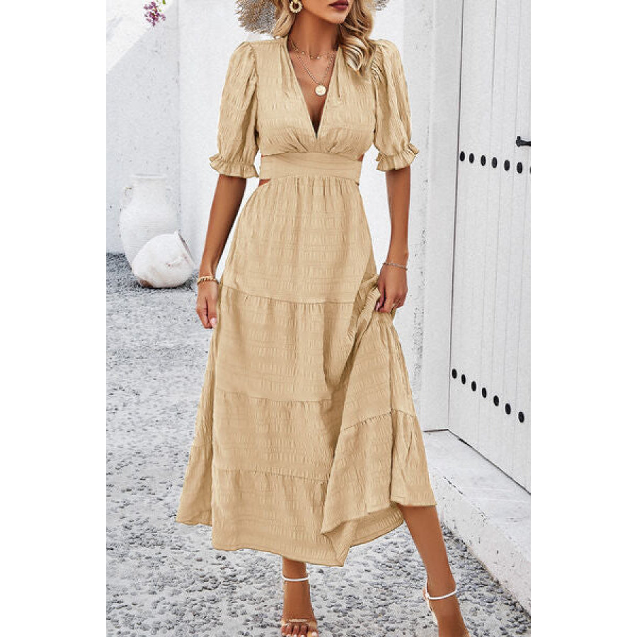 Tie Back Short Sleeve Tiered Dress Apparel and Accessories