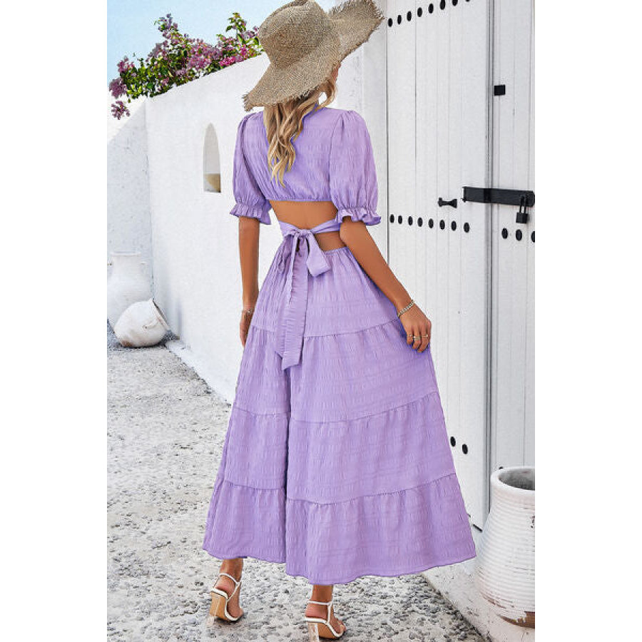 Tie Back Short Sleeve Tiered Dress Apparel and Accessories