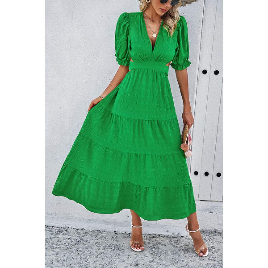 Tie Back Short Sleeve Tiered Dress Apparel and Accessories