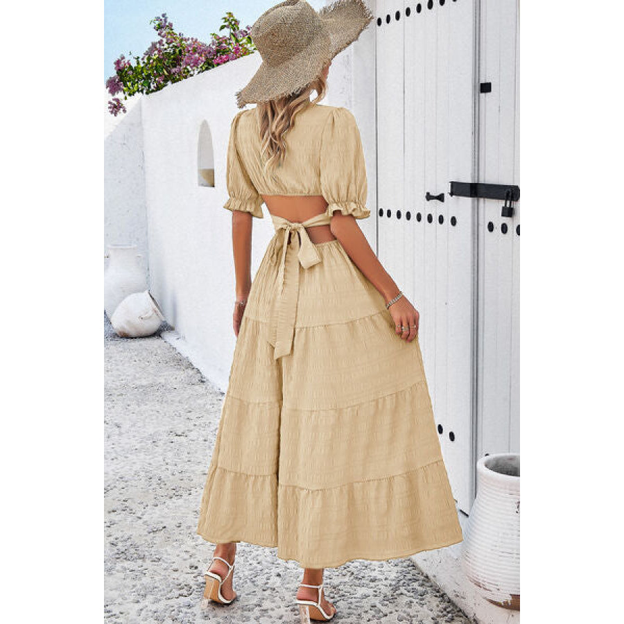 Tie Back Short Sleeve Tiered Dress Apparel and Accessories