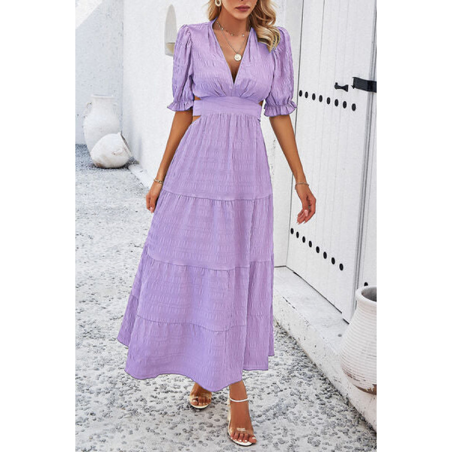 Tie Back Short Sleeve Tiered Dress Apparel and Accessories