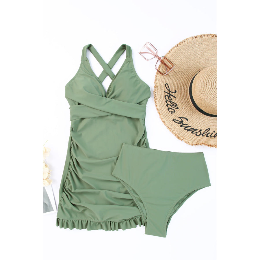 Tie Back Sleeveless Swim Dress and Bottoms Set Apparel and Accessories