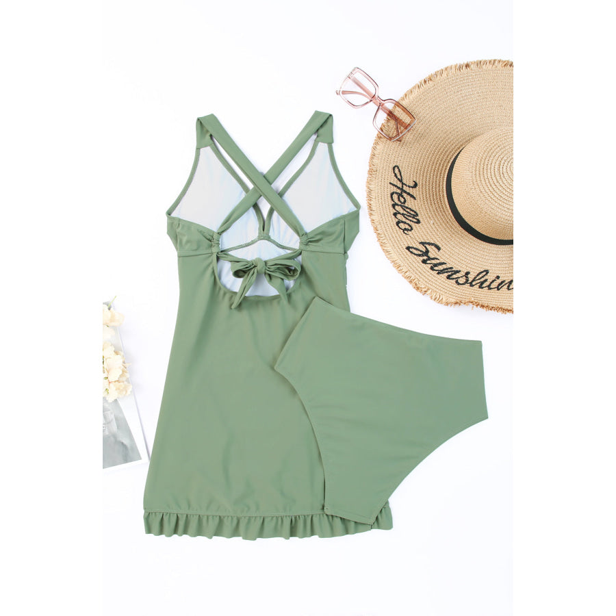 Tie Back Sleeveless Swim Dress and Bottoms Set Apparel and Accessories