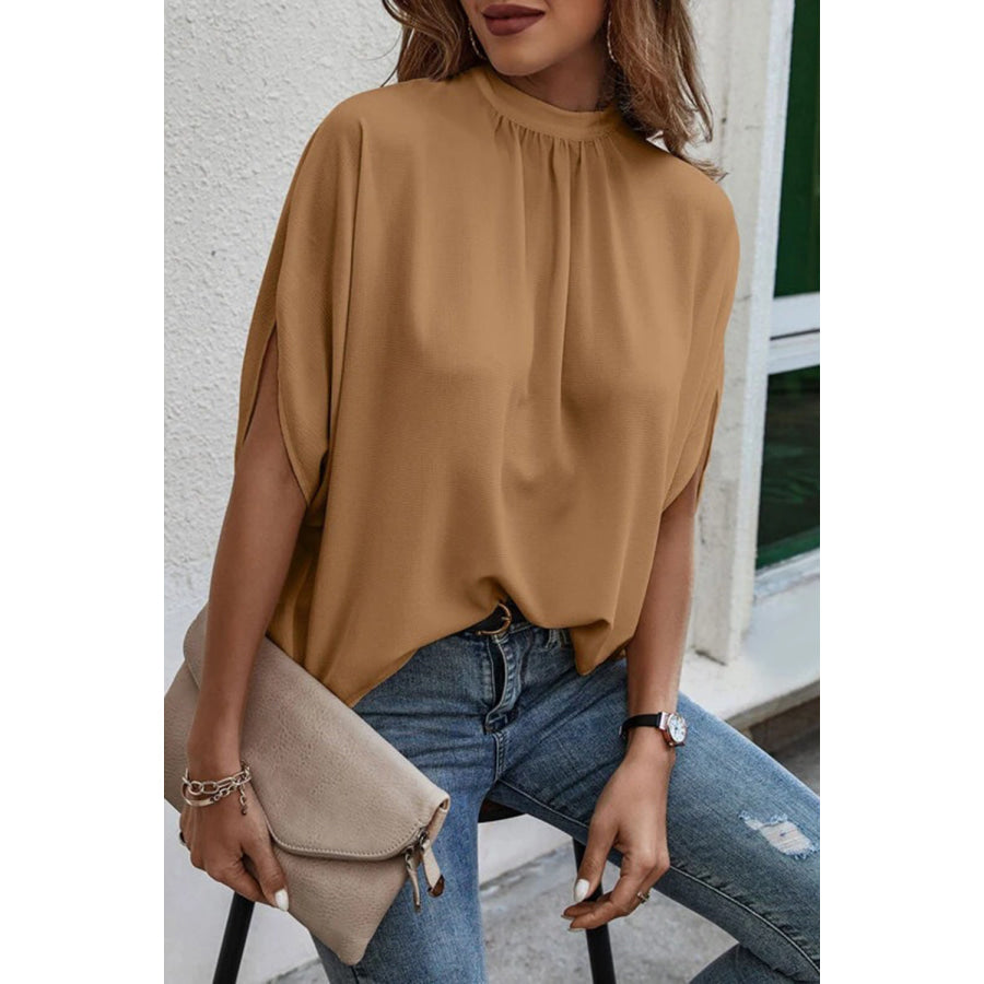 Tie Back Slit Half Sleeve Blouse Apparel and Accessories