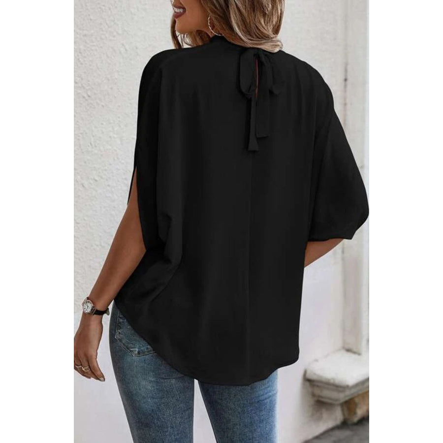 Tie Back Slit Half Sleeve Blouse Apparel and Accessories