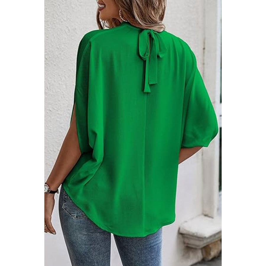 Tie Back Slit Half Sleeve Blouse Apparel and Accessories