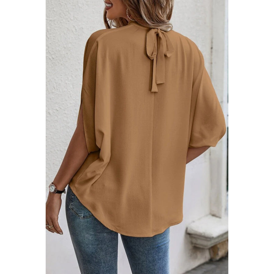 Tie Back Slit Half Sleeve Blouse Apparel and Accessories