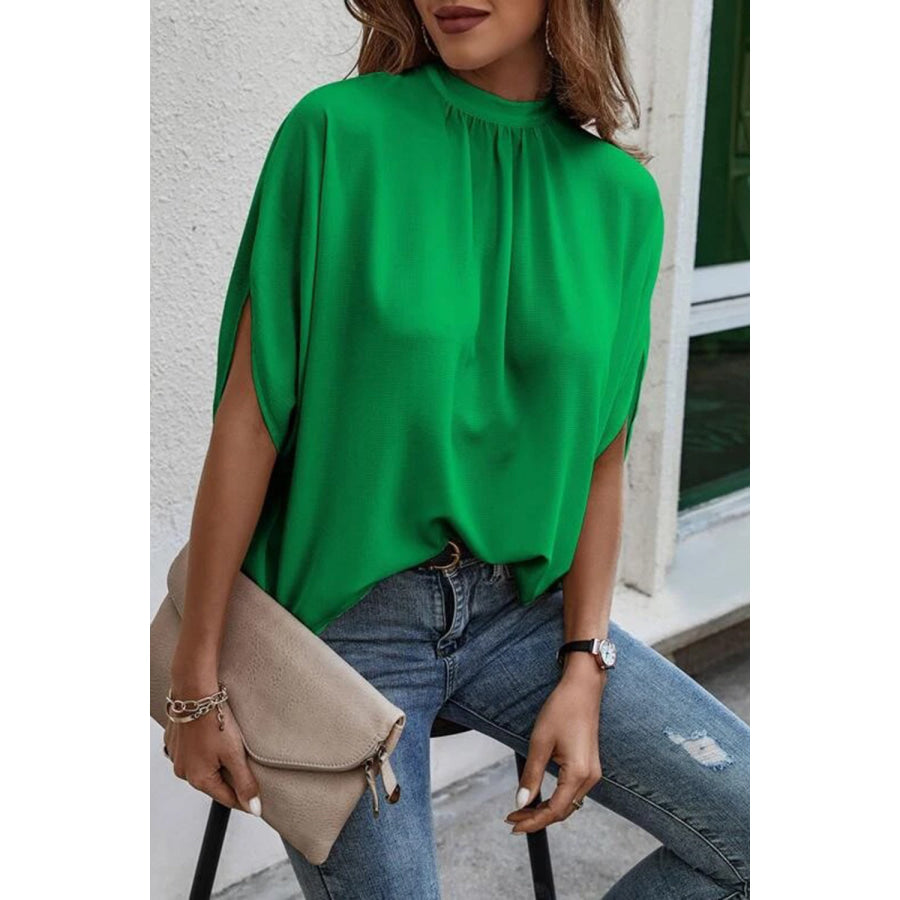 Tie Back Slit Half Sleeve Blouse Apparel and Accessories