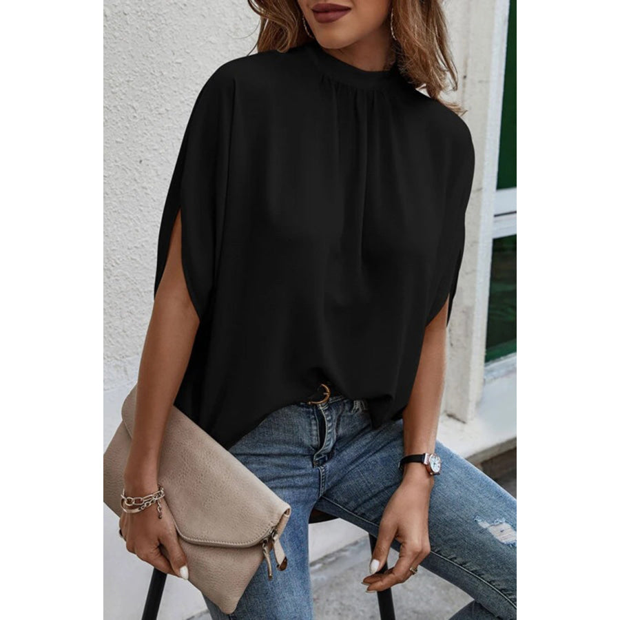 Tie Back Slit Half Sleeve Blouse Apparel and Accessories