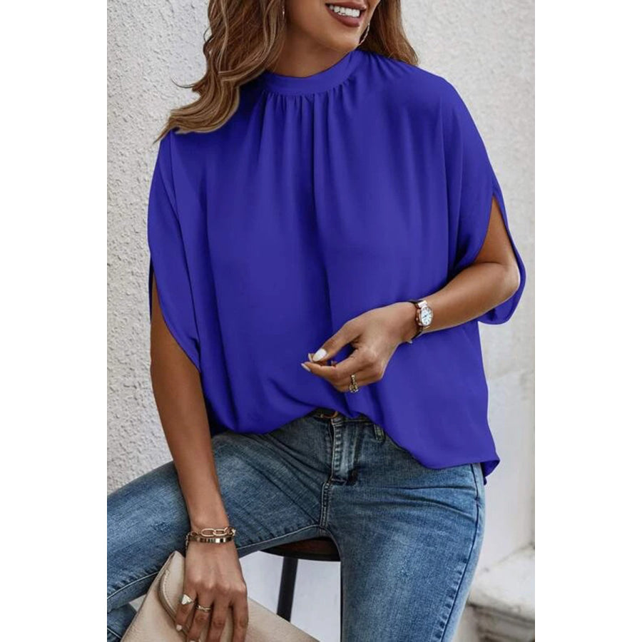 Tie Back Slit Half Sleeve Blouse Apparel and Accessories