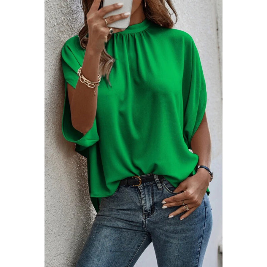 Tie Back Slit Half Sleeve Blouse Green / S Apparel and Accessories