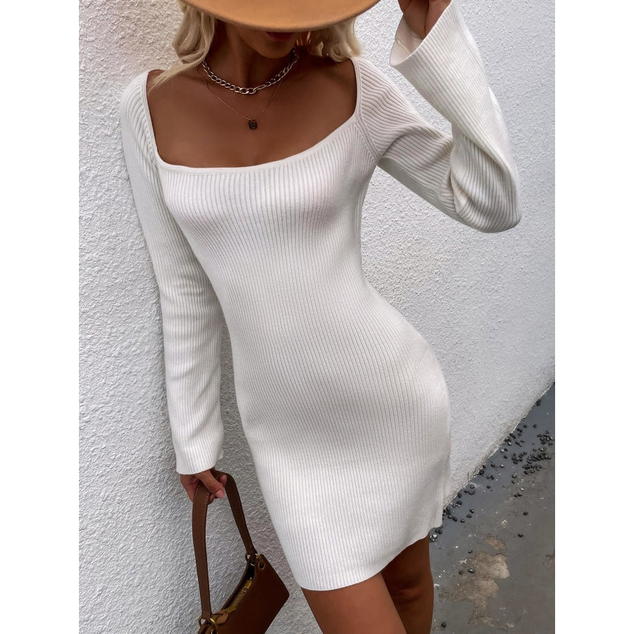 Tie Back Square Neck Long Sleeve Sweater Dress