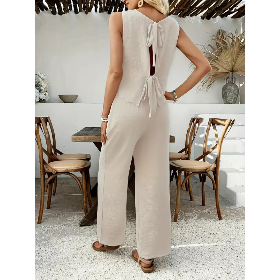 Tie Back Tank and Wide Leg Pants Set Apparel and Accessories