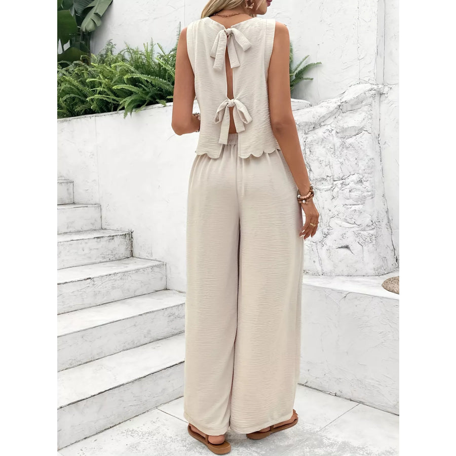 Tie Back Tank and Wide Leg Pants Set Apparel and Accessories
