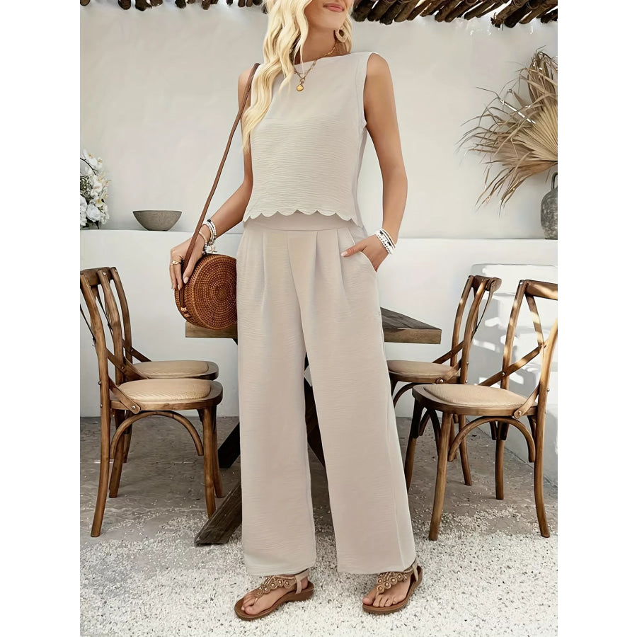 Tie Back Tank and Wide Leg Pants Set Apparel and Accessories