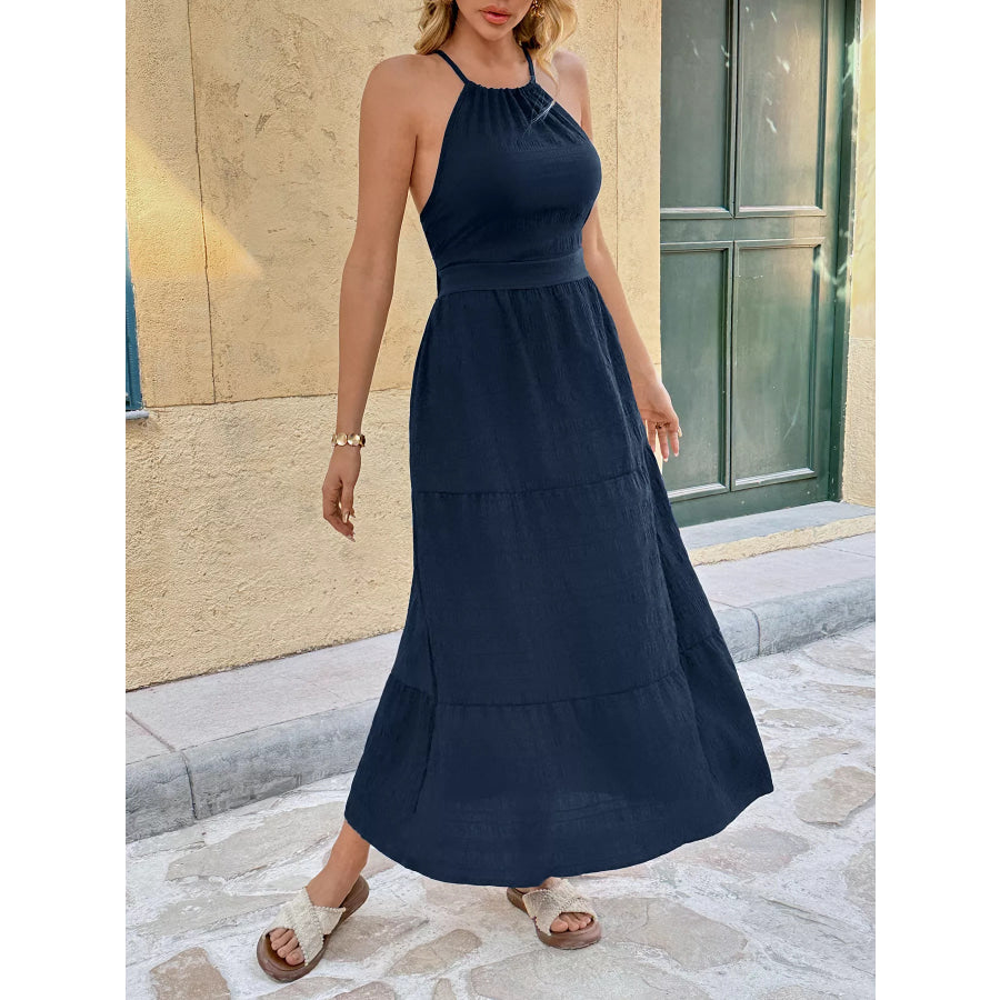 Tie Back Tiered Midi Dress Apparel and Accessories