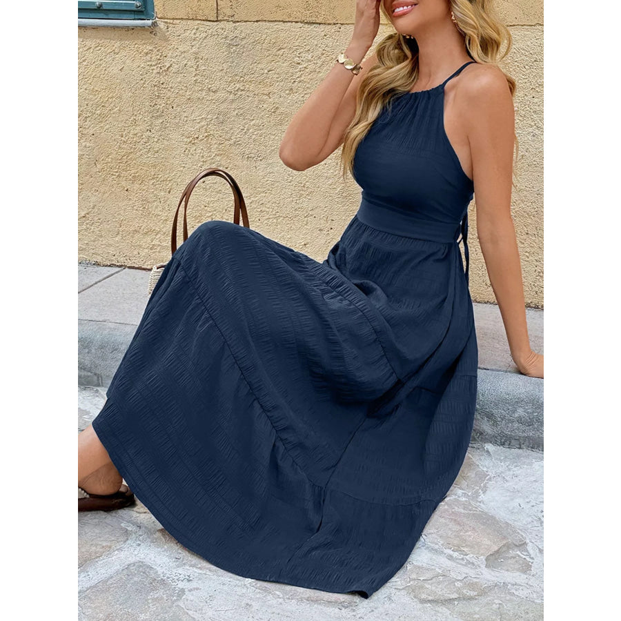 Tie Back Tiered Midi Dress Apparel and Accessories