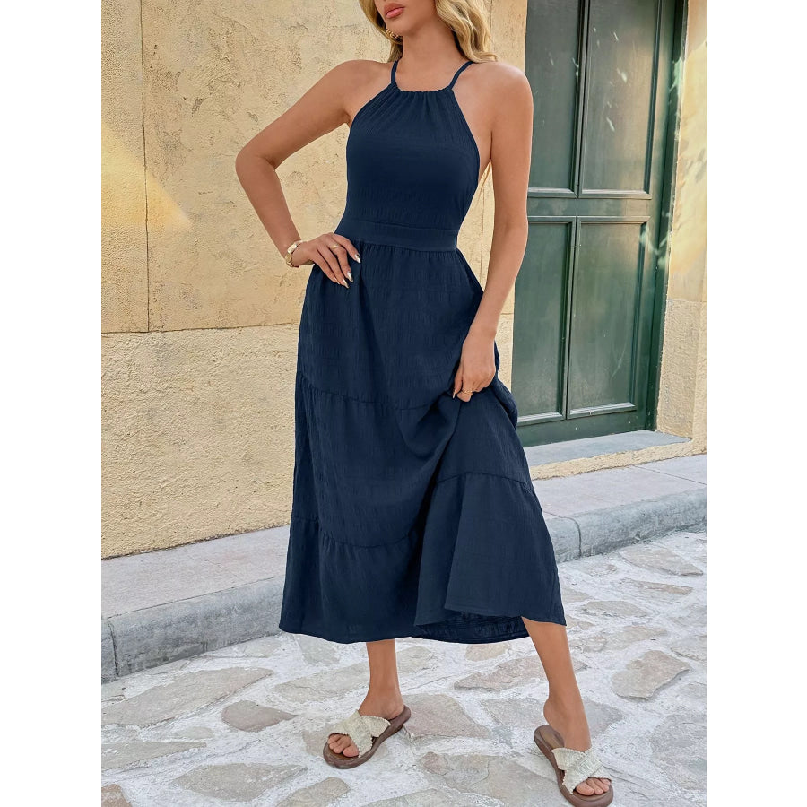 Tie Back Tiered Midi Dress Apparel and Accessories