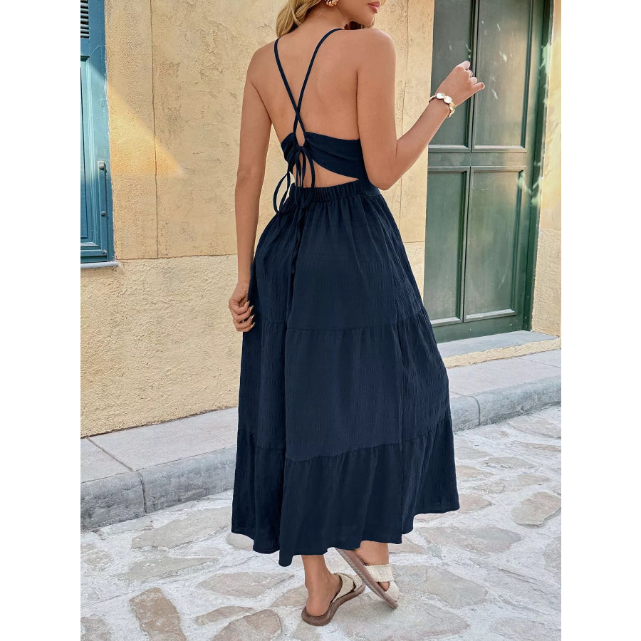 Tie Back Tiered Midi Dress Apparel and Accessories