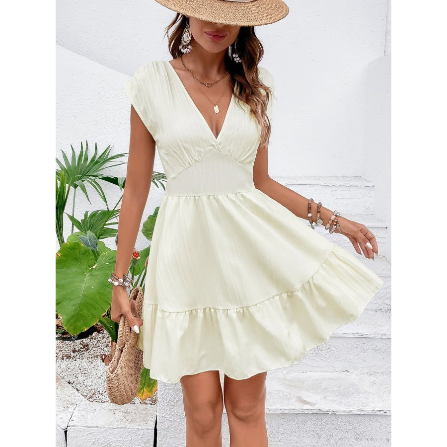 Tie Back V-Neck Ruffle Hem Dress