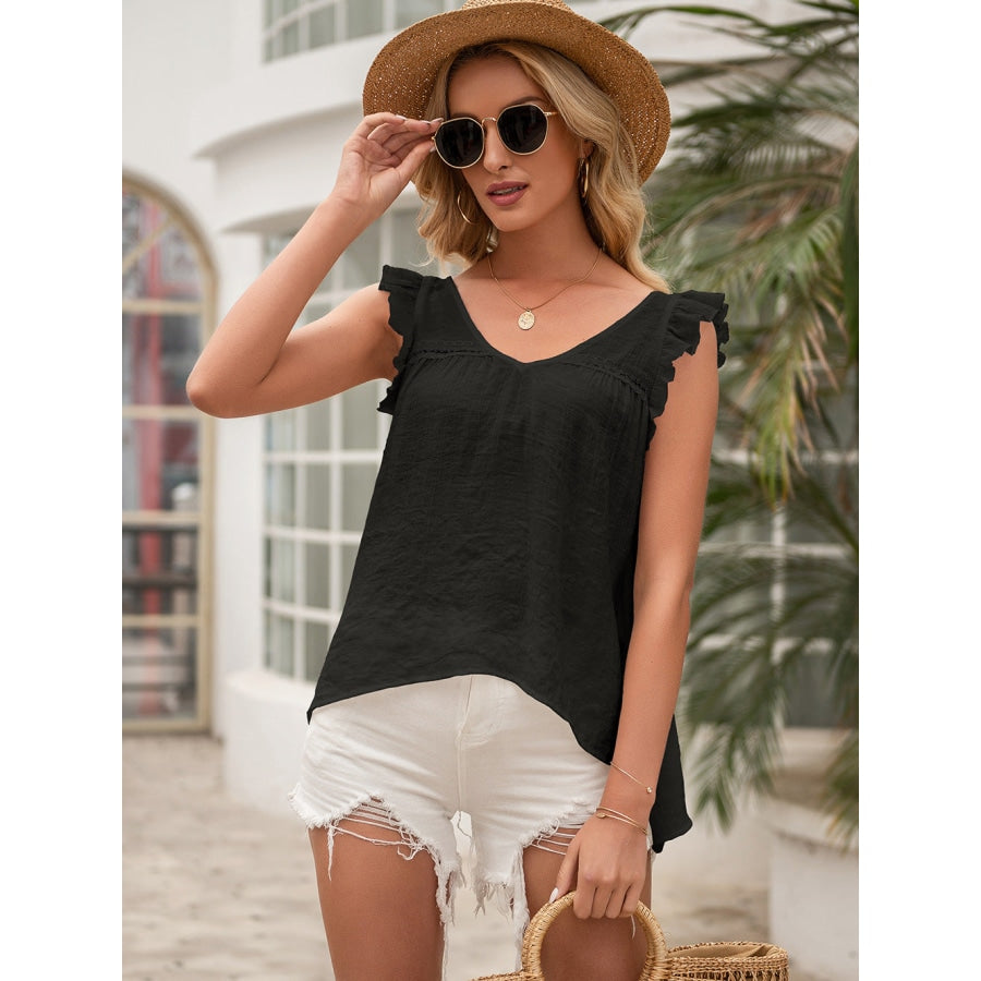 Tie Back V-Neck Ruffled Blouse