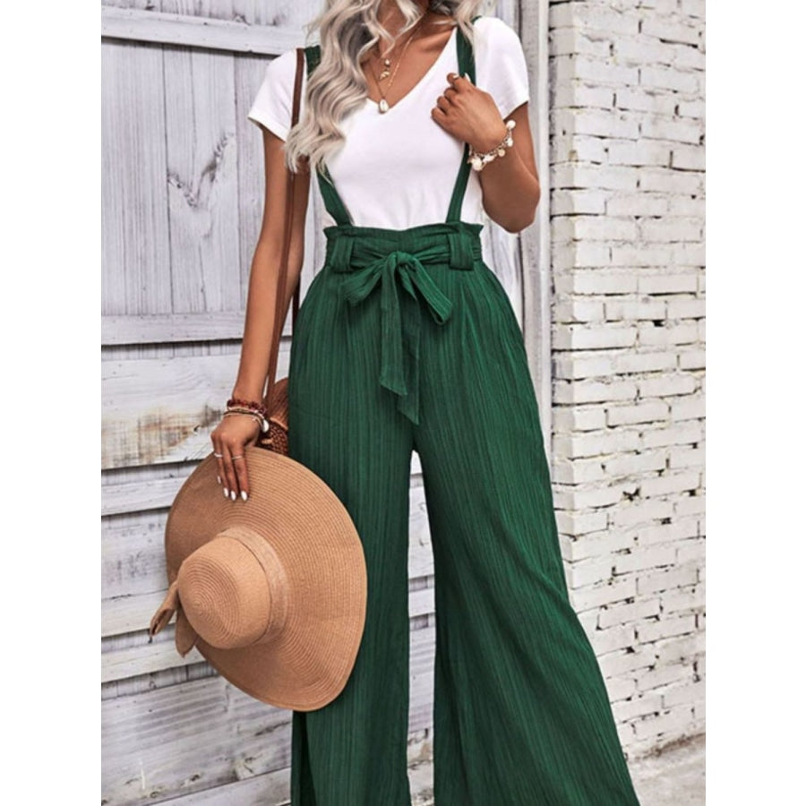 Tie Belt Wide Leg Overalls