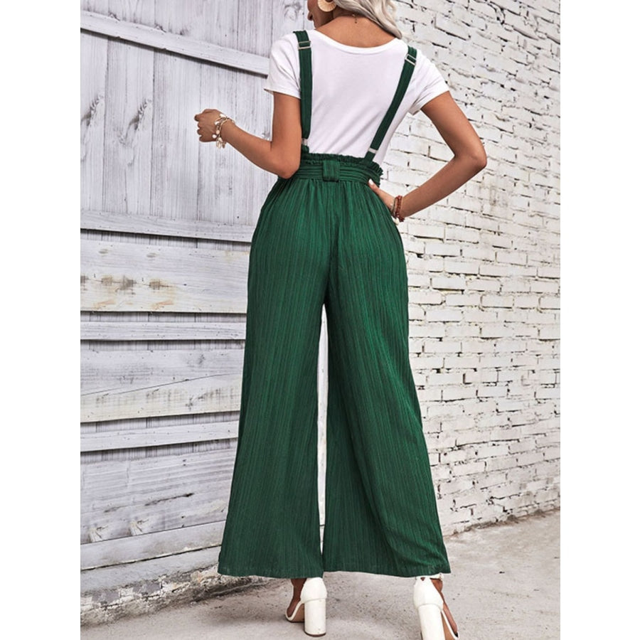 Tie Belt Wide Leg Overalls