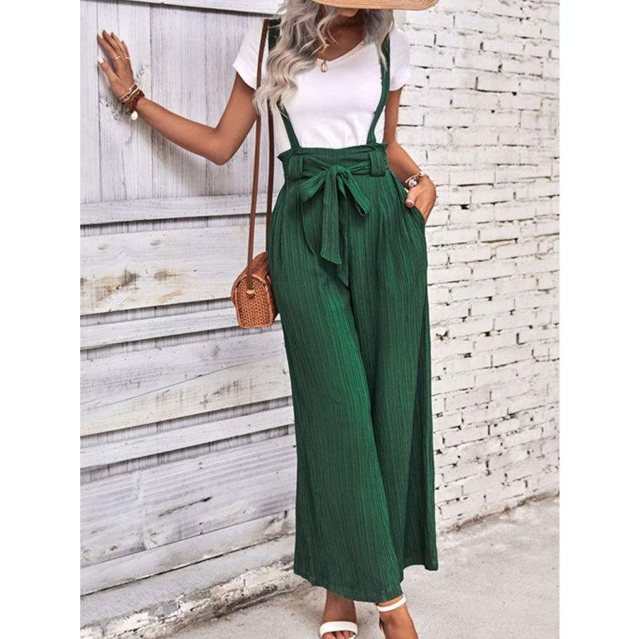 Tie Belt Wide Leg Overalls