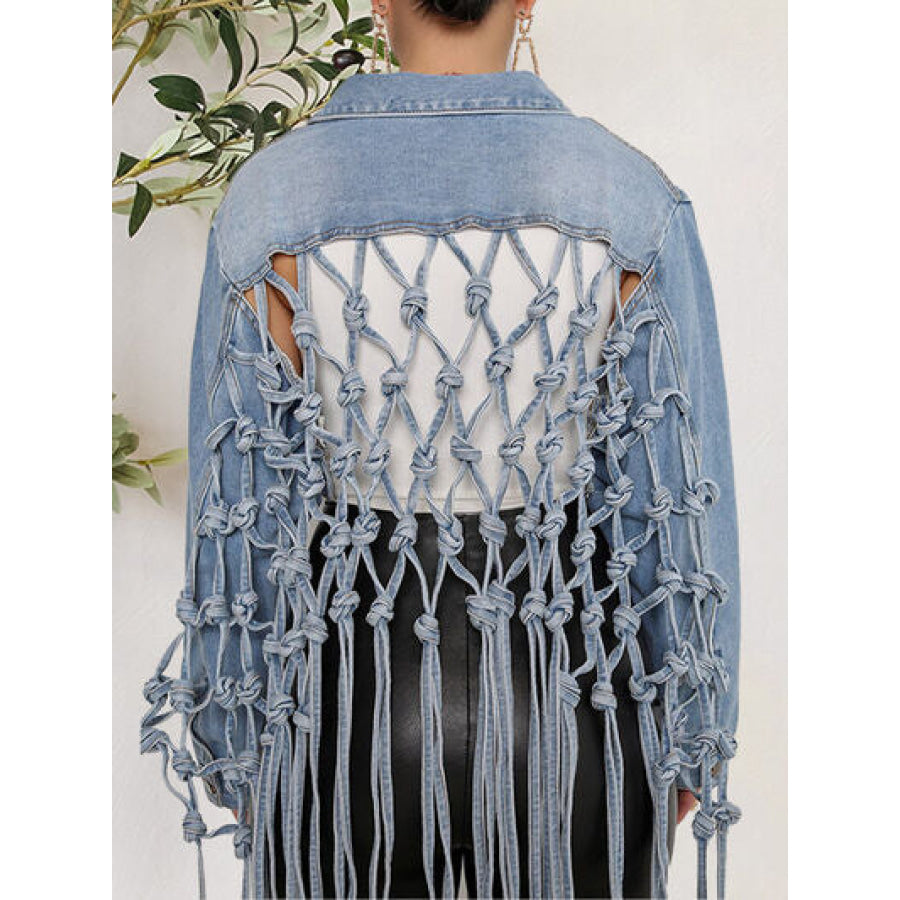 Tie Detail Button Up Denim Jacket with Pockets Medium / S Apparel and Accessories