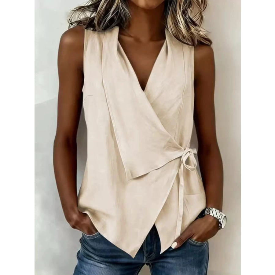Tie Detail Sleeveless Top Beige / S Apparel and Accessories