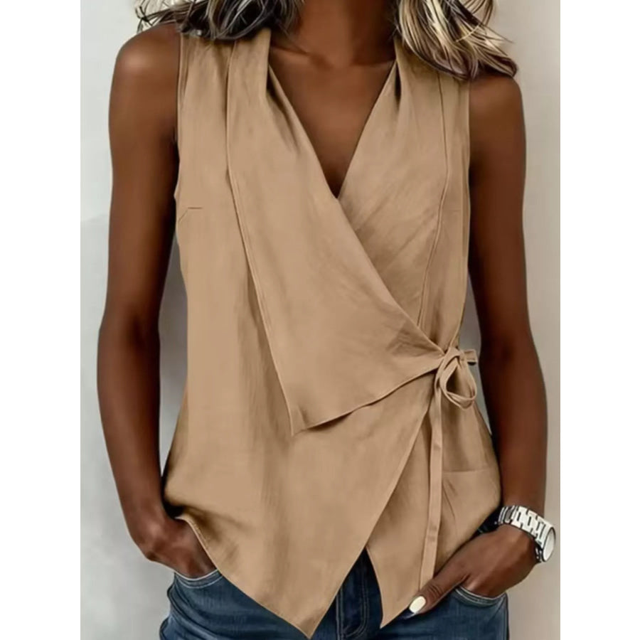 Tie Detail Sleeveless Top Camel / S Apparel and Accessories